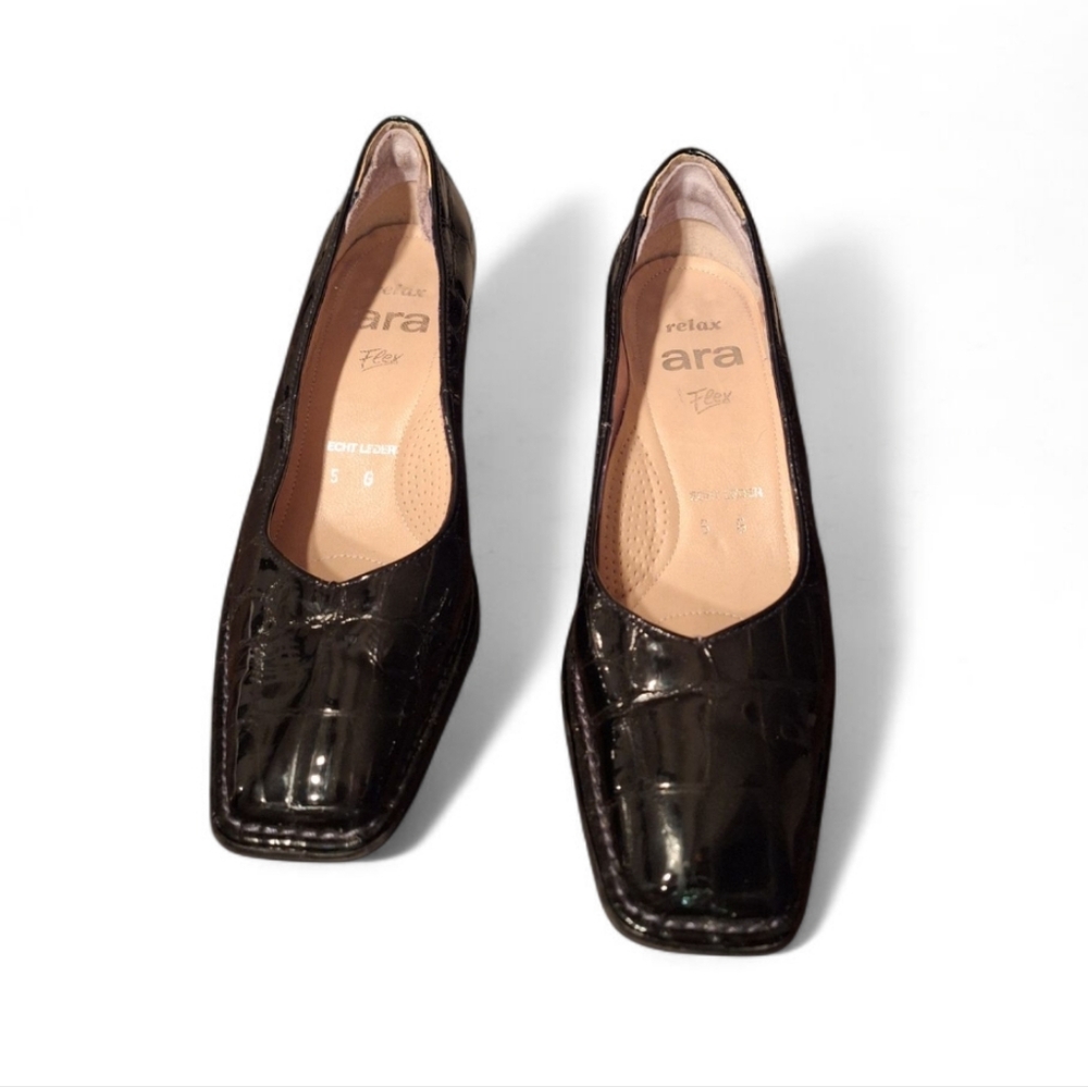 Ara Black Square Toe Flats Slip-On
